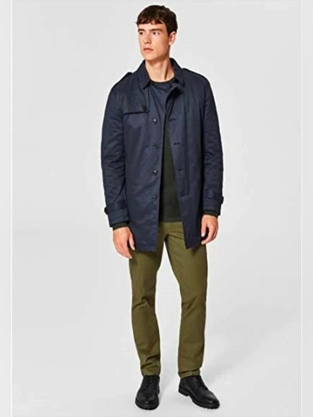 Selected Homme Men's Navy Blue Trench Coat Size XL